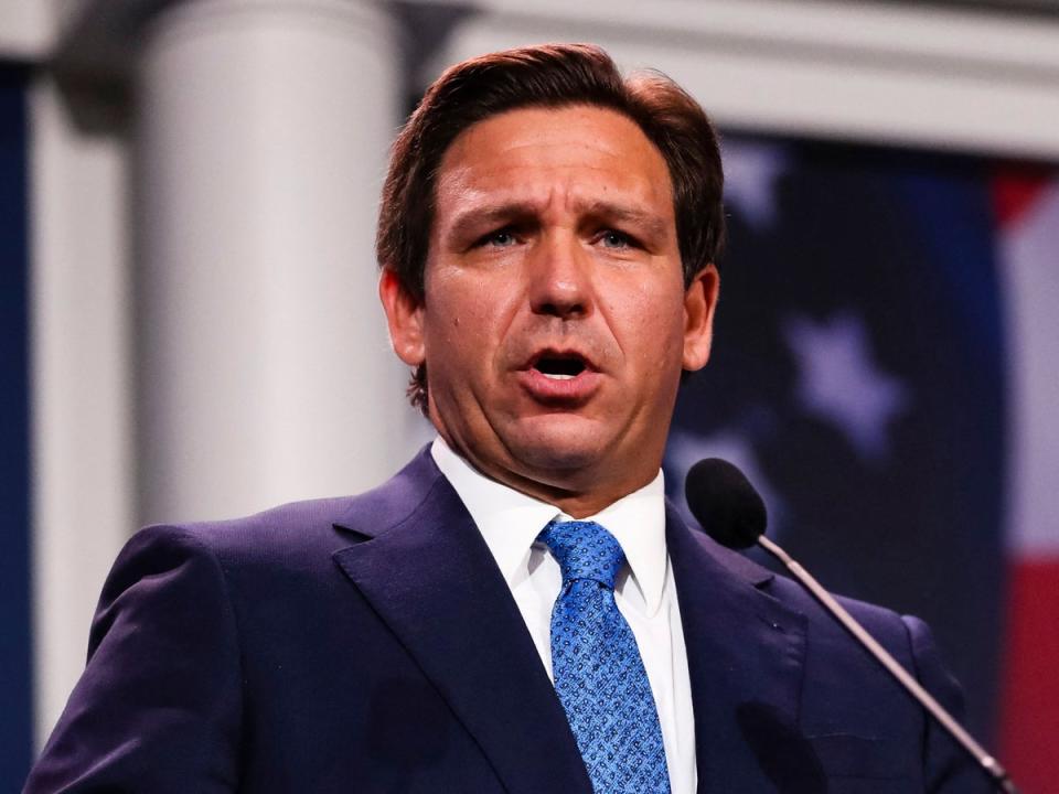 Republican Florida Governor Ron DeSantis speaks at the Republican Jewish Coalition Annual Leadership Meeting in Las Vegas, Nevada, on November 19, 2022 (AFP via Getty Images)