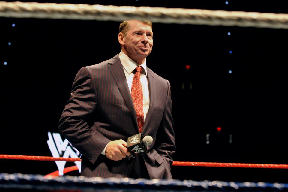 WWE chairman and CEO Vince McMahon speaks to an audience during a WWE fan appreciation event, Oct. 30, 2010, in Hartford, Conn.