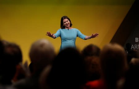 Leader of Britain's Liberal Democrats Jo Swinson delivers her speech at the yearly party conference in Bournemouth