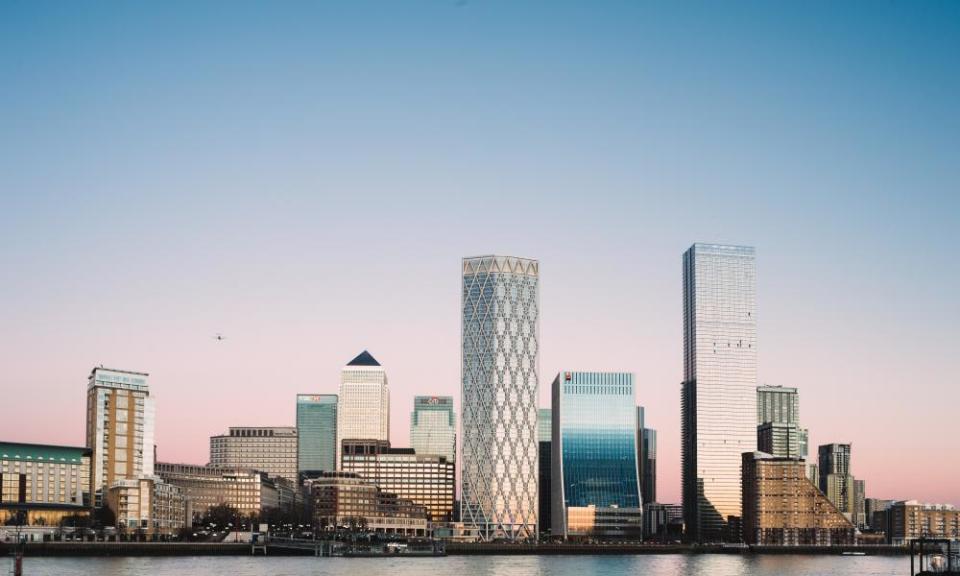 The London skyline at sunset - Canary Wharf, Docklands in the evening sun