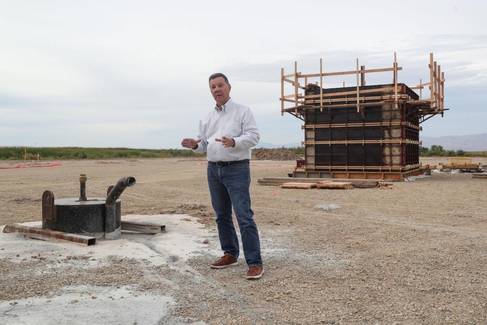 Jim Turner, chief operating officer of Controlled Thermal Resources, talks about his company's lithium and geothermal wells being drilled near the former shoreline of the Salton Sea, October 7, 2021.  