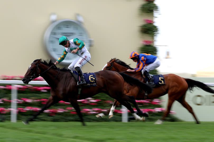 Tom Marquand and Porta Fortuna (left) winning the Coronation Stakes from Opera Singer and Ryan Moore day four of Royal Ascot 2024 at Ascot Racecourse on Friday, June 21 2024
