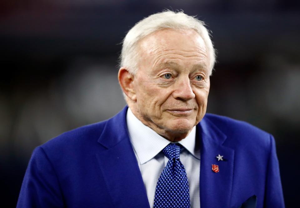 ARLINGTON, TX - NOVEMBER 30:  Owner Jerry Jones of the Dallas Cowboys walks on the field before the game against the Washington Redskins at AT&T Stadium on November 30, 2017 in Arlington, Texas.  (Photo by Wesley Hitt/Getty Images)