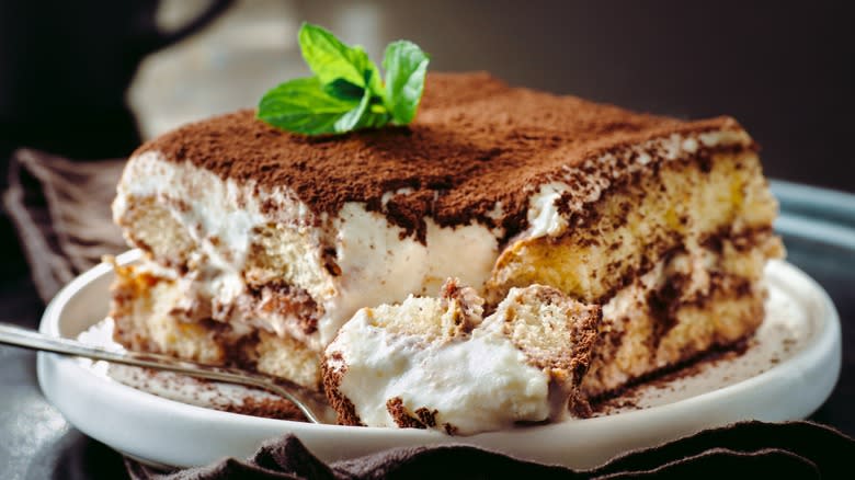 slice of tiramisu on plate 