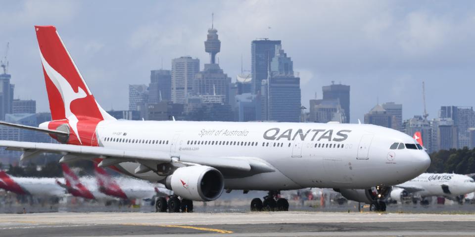 A Qantas aircraft at Sydney Airport on November 09, 2021 in Sydney, Australia.