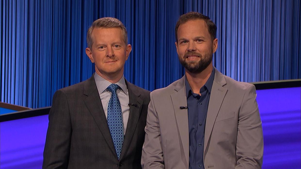 Josh Martin with "Jeopardy!" host Ken Jennings.