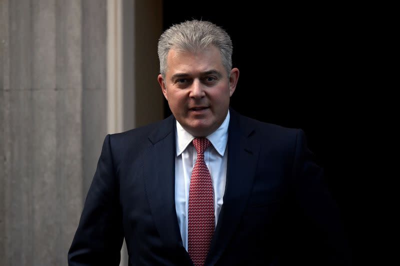 Britain’s Secretary of State for Northern Ireland Brandon Lewis leaves Downing Street 10 in London