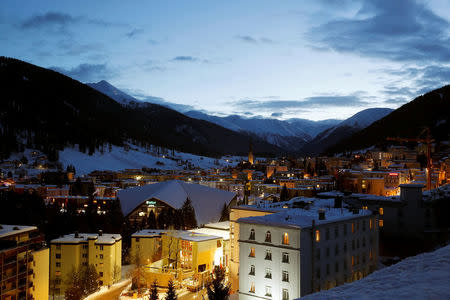 A night view shows the Swiss mountain resort of Davos, Switzerland, January 11, 2018 REUTERS/Arnd Wiegmann