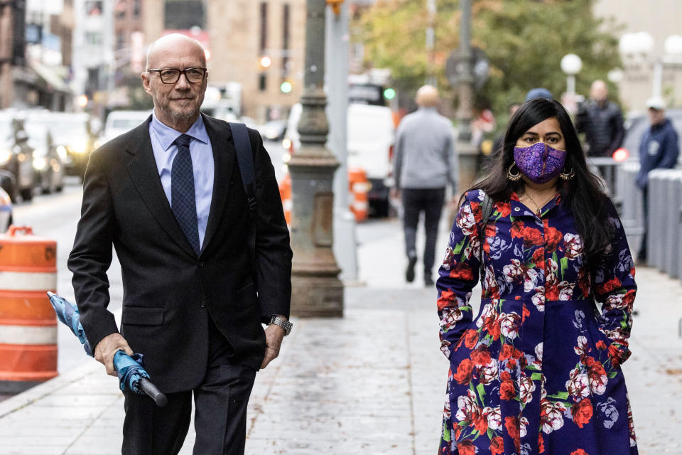 Image: From left, film director Paul Haggis and his defense lawyer, Priya Chaudhry arrive at New York Supreme Court for his sexual assault case on Oct 17, 2022 in New York. (Yuki Iwamura / AP)