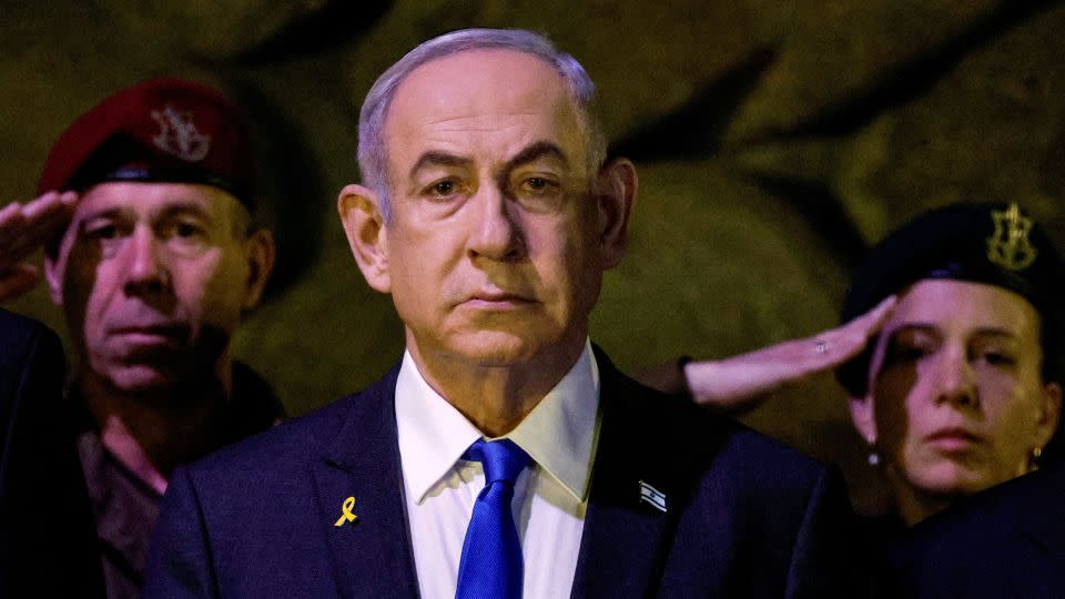 Israeli Prime Minister Benjamin Netanyahu attends a wreath-laying ceremony marking Holocaust Remembrance Day in the Hall of Remembrance at Yad Vashem, the World Holocaust Remembrance Centre, in Jerusalem on May 6. - Amir Cohen/Reuters