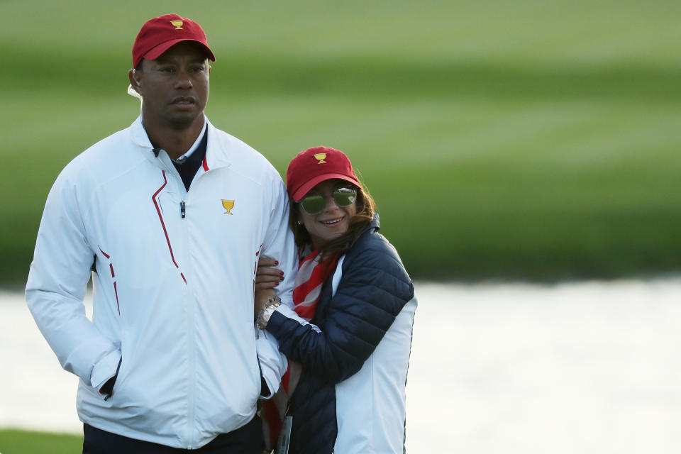 Woods and Herman at the&nbsp;Presidents Cup at Liberty National Golf Club on Sept. 30, 2017, in Jersey City, New Jersey. (Photo: Rob Carr via Getty Images)