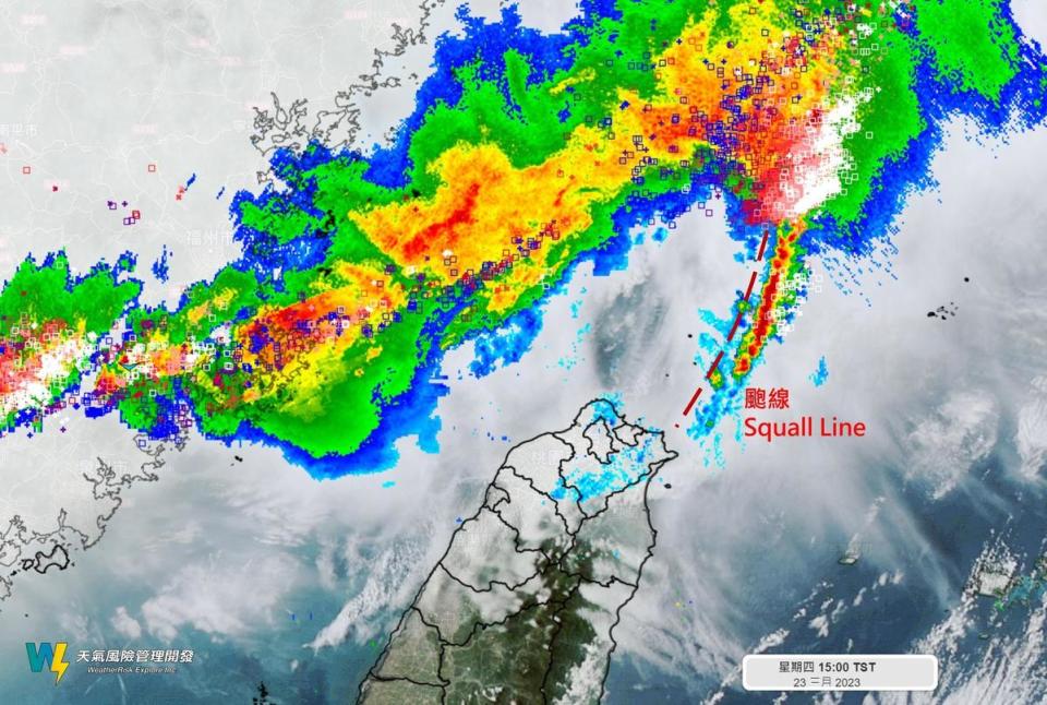 天氣風險表示，「春季常見的劇烈天氣系統『颮線』出現啦！」（翻攝自天氣風險臉書）