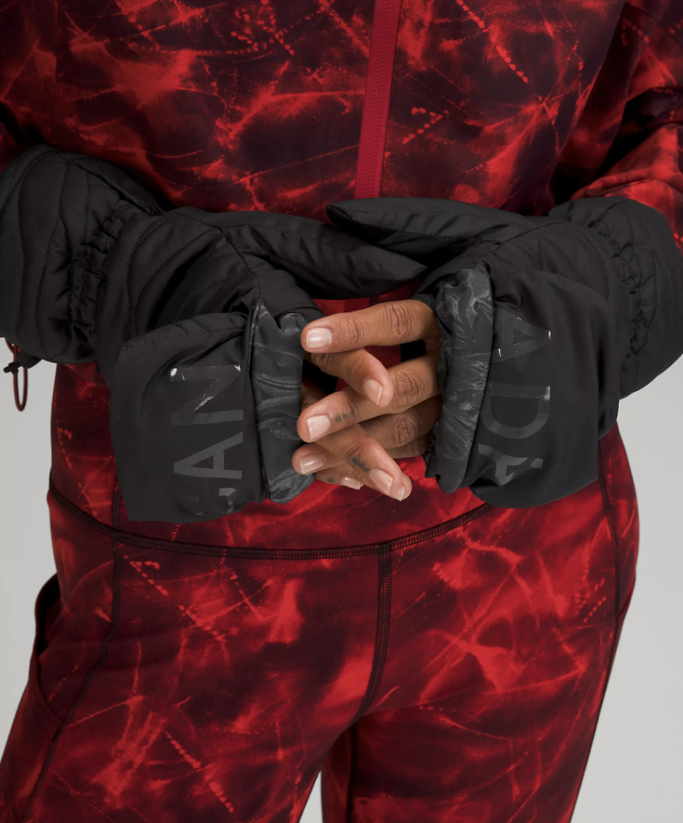 Lululemon Team Canada Quilted Mittens on String in black (Photo via Lululemon)