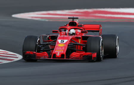 Motor Racing - F1 Formula One - Formula One Test Session - Circuit de Barcelona-Catalunya, Montmelo, Spain - March 8, 2018 Sebastian Vettel of Ferrari during testing REUTERS/Albert Gea