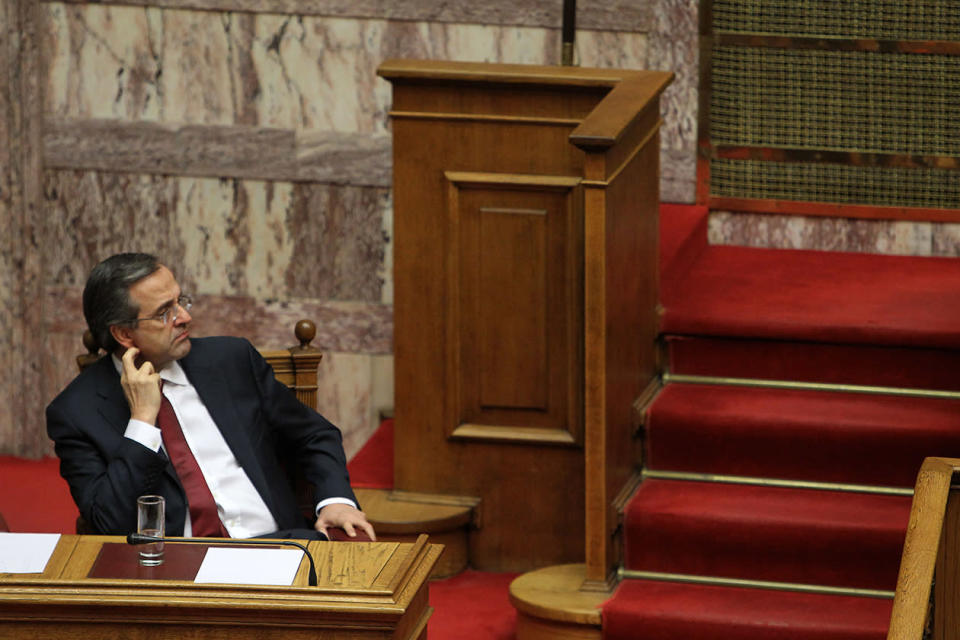 Greece's Prime Minister Antonis Samaras attends a parliament meeting for vote on 2013 country's budget in Athens.