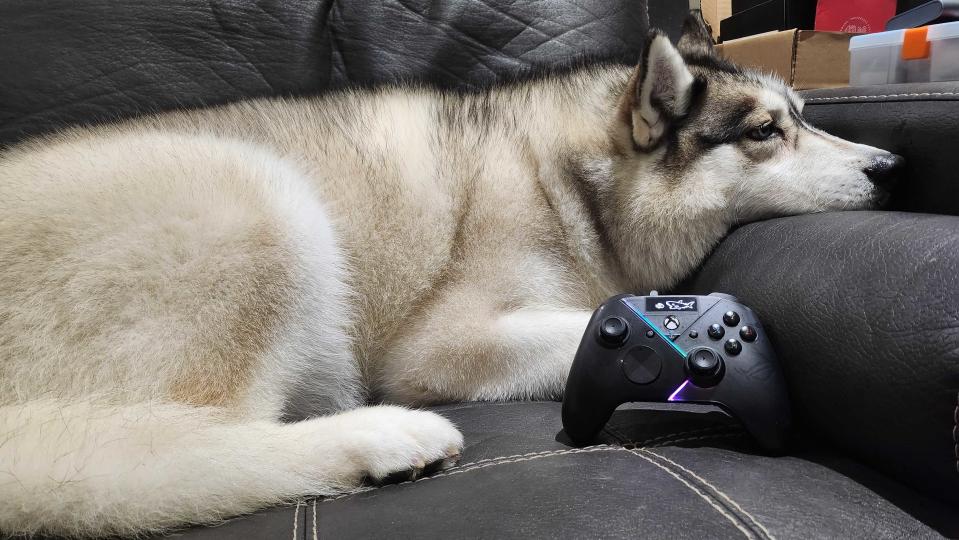 Asus ROG Raikiri controller on a colourful background