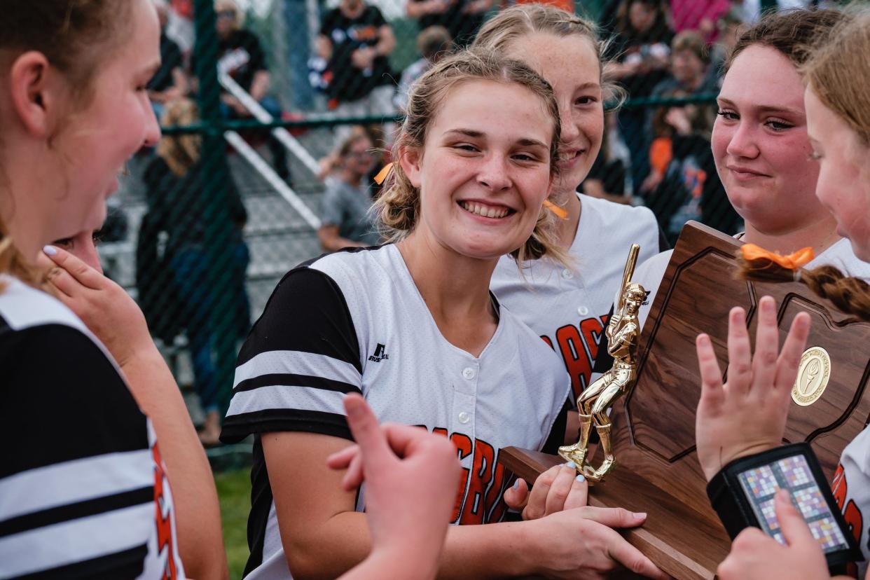 Strasburg celebrates their Division IV regional championship game win over Portsmouth Notre Dame, 13-2, Saturday in Pickerington.