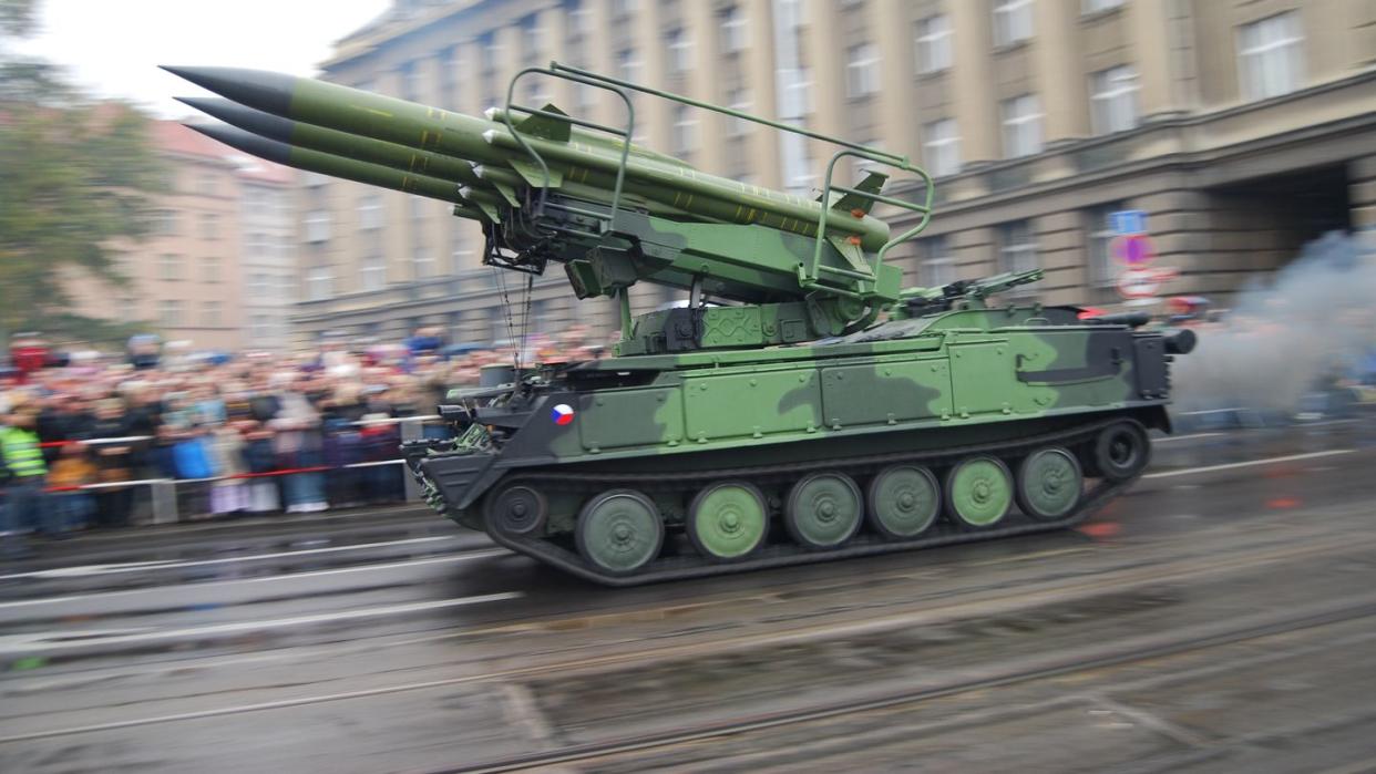 czech army 2k12 kub air defense system on parade in prague october 2008