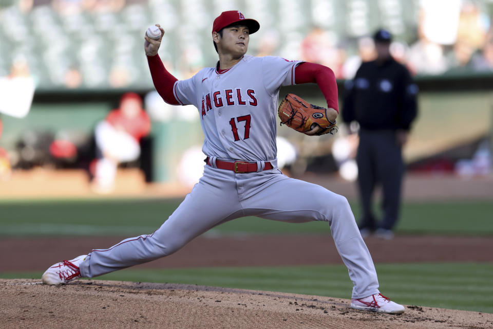 洛杉磯天使二刀流大谷翔平。（AP Photo/Jed Jacobsohn）