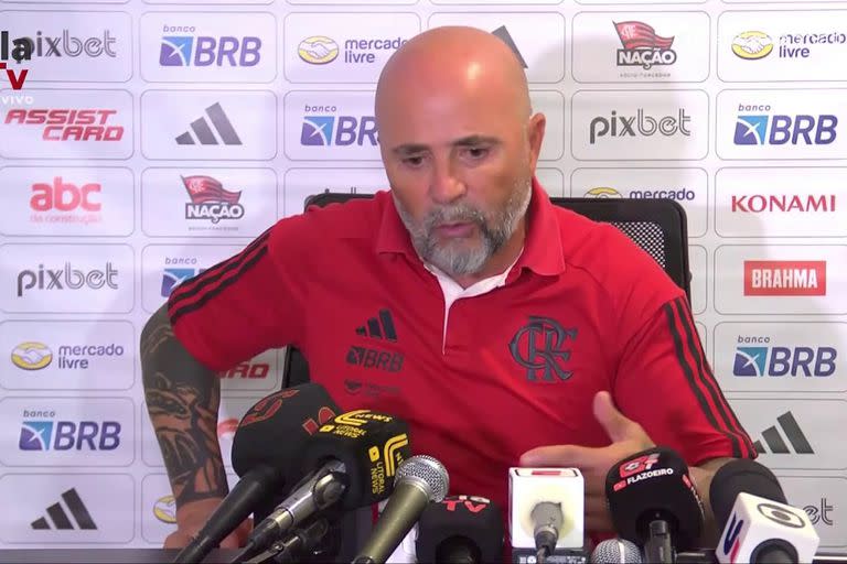 Jorge Sampaoli en el triunfo de ayer. Flamengo le ganó a Bahía 3-2