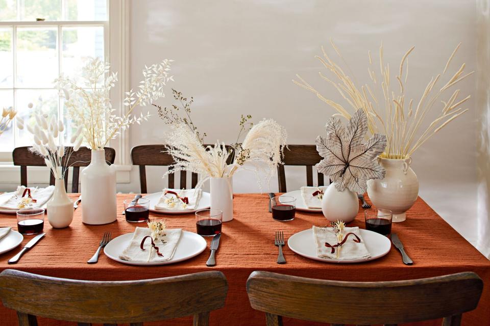 fall tablescape decorated with dried flowers