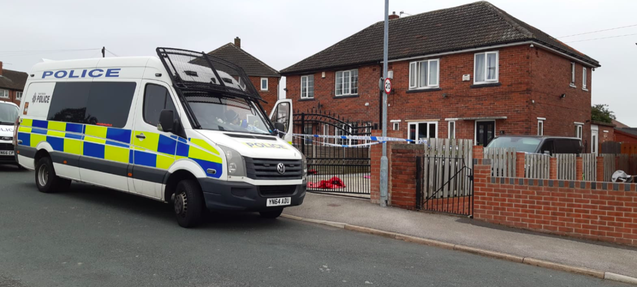 Police search a home in Barnsley, South Yorkshire, following the arrest of two people on suspicion of murdering a baby girl. (Reach)