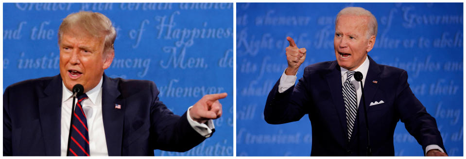 Donald Trump und Joe Biden bei ihrem ersten TV-Duell (Bild: Reuters/Brian Snyder)