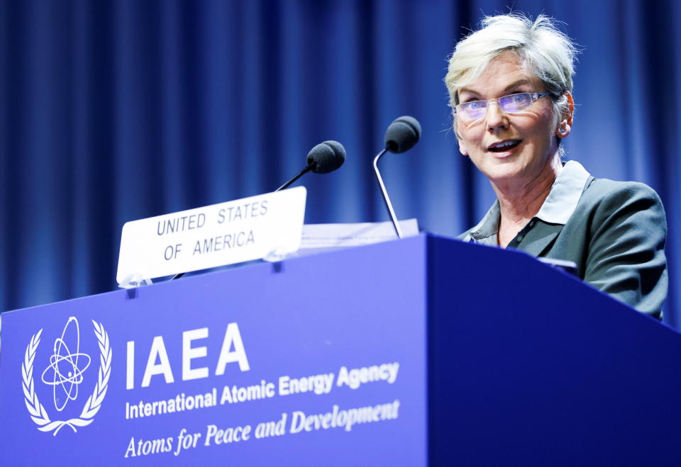 U.S. Energy Secretary Jennifer Granholm speaks at the International Atomic Energy Agency.