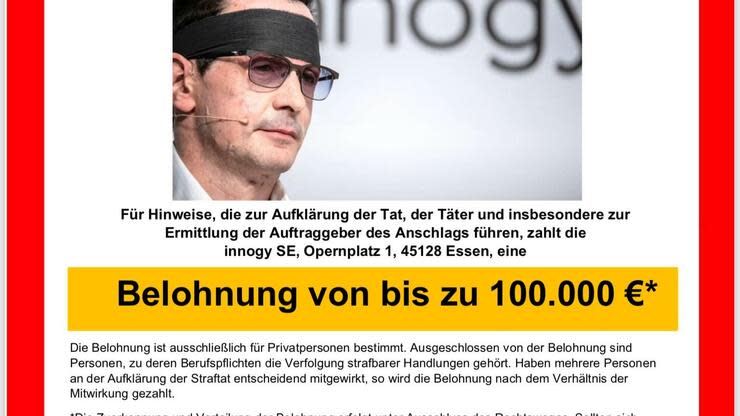 Innogy zahlt bis zu 100.000 Euro für Hinweise, die zur Überführung der Täter, Mittelsmänner oder des Auftraggebers führen. Foto: dpa