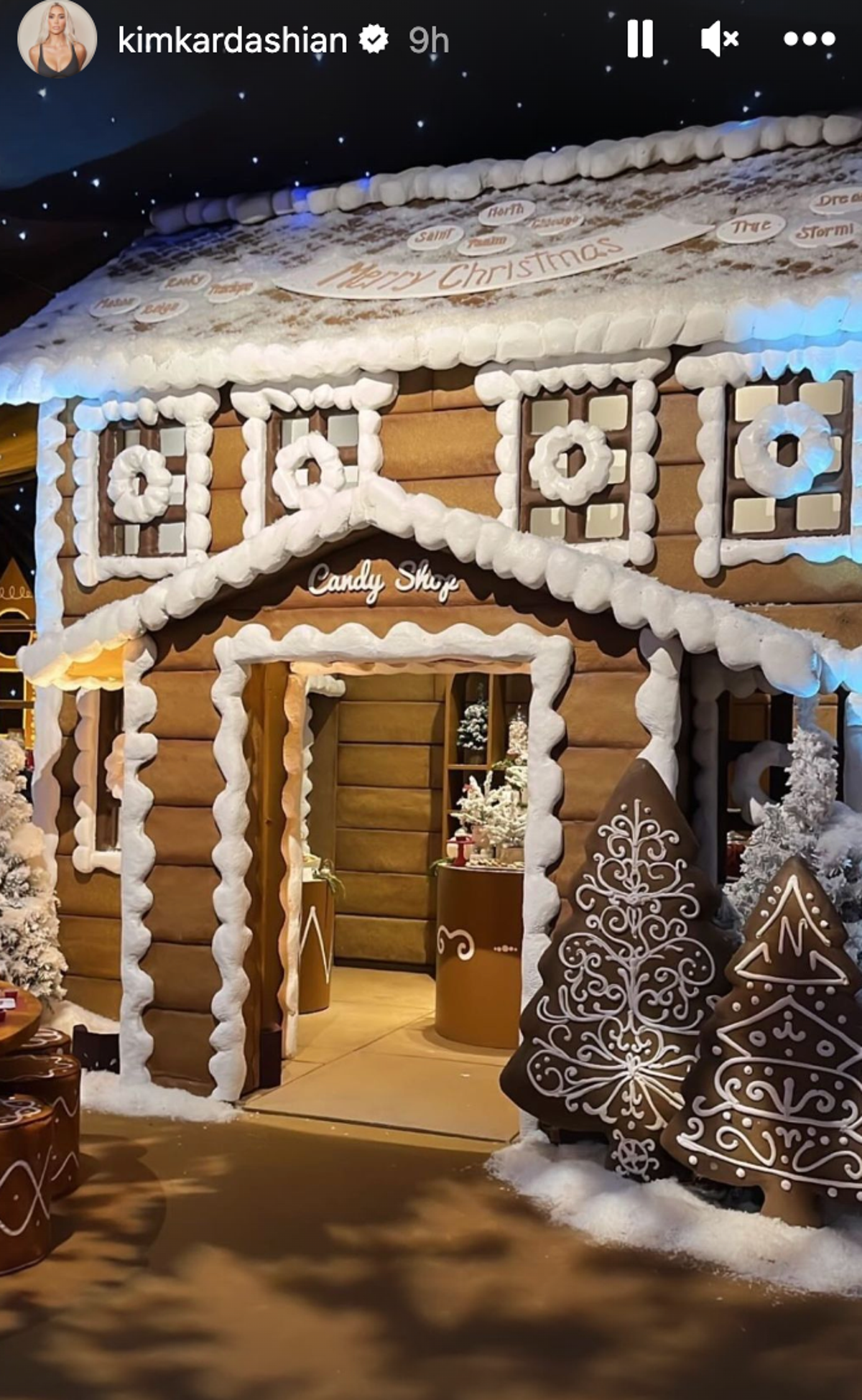 Kim featured a life-size gingerbread house from the party (Kim Kardashian on Instagram)