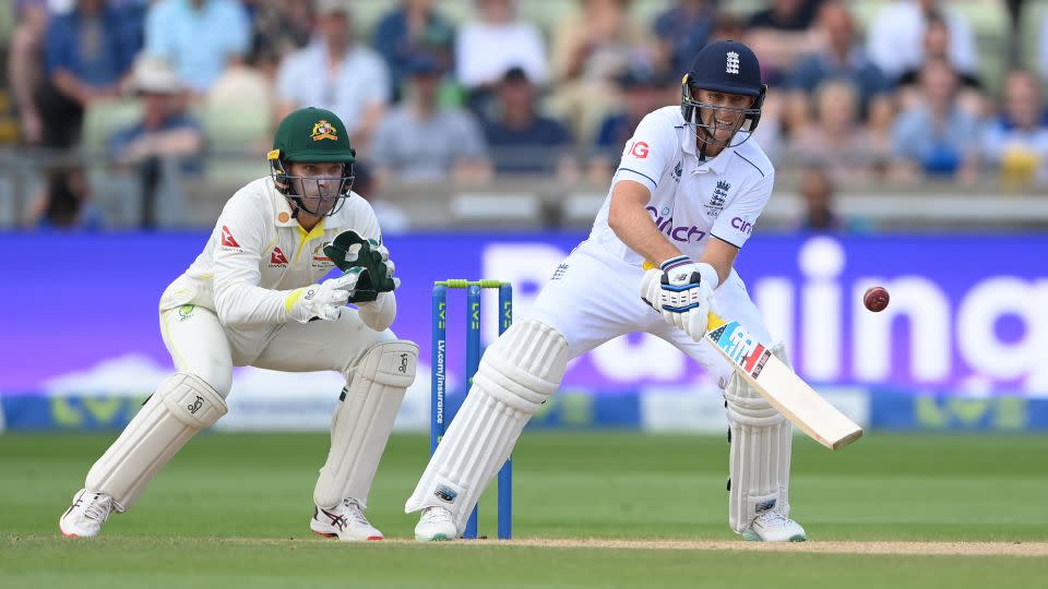 England batsman Joe Root reverse ramps a ball for six runs -- an incredibly daring shot. - Stu Forster/Getty Images
