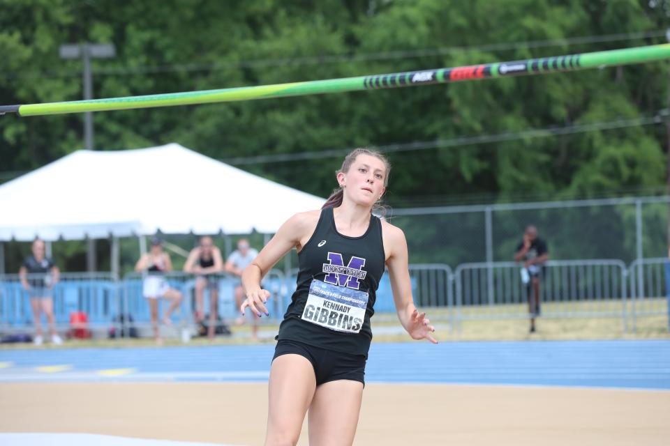 Mount Union's Kennady Gibbins, shown here at the 2021 NCAA Division III Outdoor Track and Field Championships, won a national title in the heptathlon Friday in Geneva.