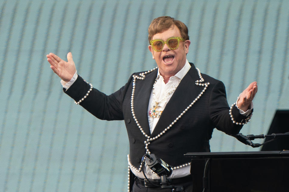 Elton John performs on the first UK night of his Farewell Yellow Brick Road tour at Carrow Road in Norwich. Picture date: Wednesday June 15, 2022.