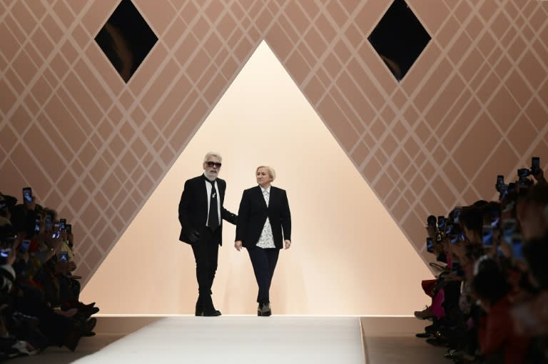 Karl Lagerfeld and Silvia Venturini Fendi greeted the crowd after the show