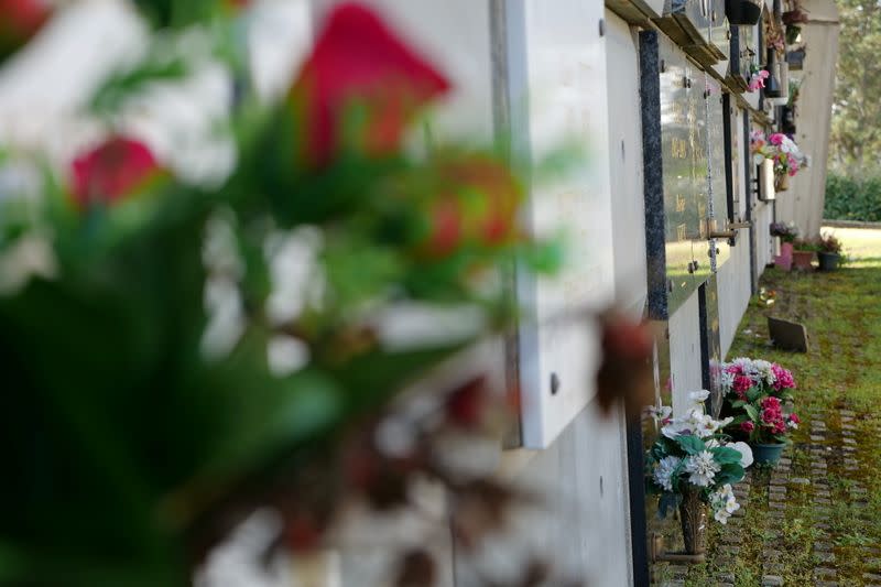 A view shows graves at Joncherolles Cemetery in Villetaneuse near Paris