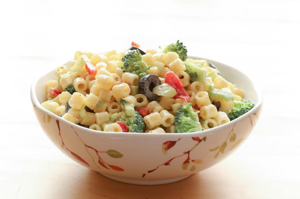 <p>Barefeet In The Kitchen</p><p>This pasta salad isn't swimming in dressing.</p><p><strong>Get the recipe:</strong> <strong><a href="http://www.barefeetinthekitchen.com/2014/06/creamy-summer-pasta-salad-recipe.html" rel="nofollow noopener" target="_blank" data-ylk="slk:Creamy Summer Pasta Salad;elm:context_link;itc:0;sec:content-canvas" class="link ">Creamy Summer Pasta Salad</a></strong></p>