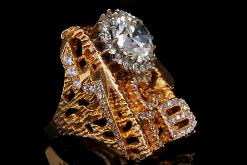 Undated handout photo of a gold and diamond TCB (Taking Care of Business) ring worn by the late Elvis Presley