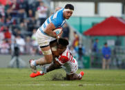 Rugby Union - Rugby Test -Japan v Argentina - Prince Chichibu Memorial Stadium, Tokyo, Japan - 05/11/16 Argentina's Javier Ortega Desio (L) and Japan' Kotaro Matsushima in action. REUTERS/Kim Kyung-Hoon