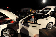 LOS ANGELES, CA - FEBRUARY 09: A general view of atmosphere during Tesla Worldwide Debut of Model X on February 9, 2012 in Los Angeles, California. (Photo by Jordan Strauss/Getty Images for Tesla)