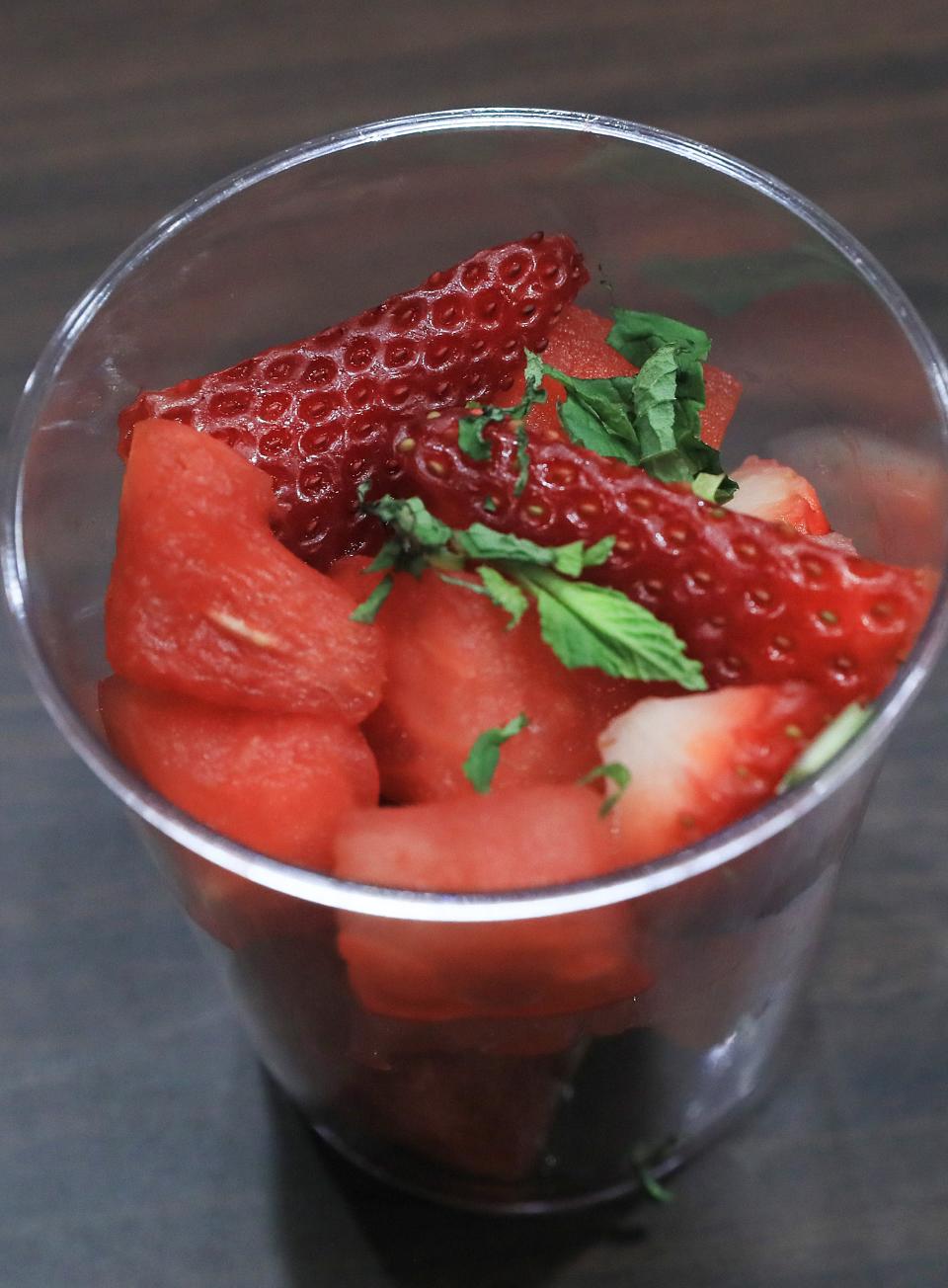 A sample of the Watermelon and Strawberry Salad that will be offered this year at the El Paso Chihuahuas.