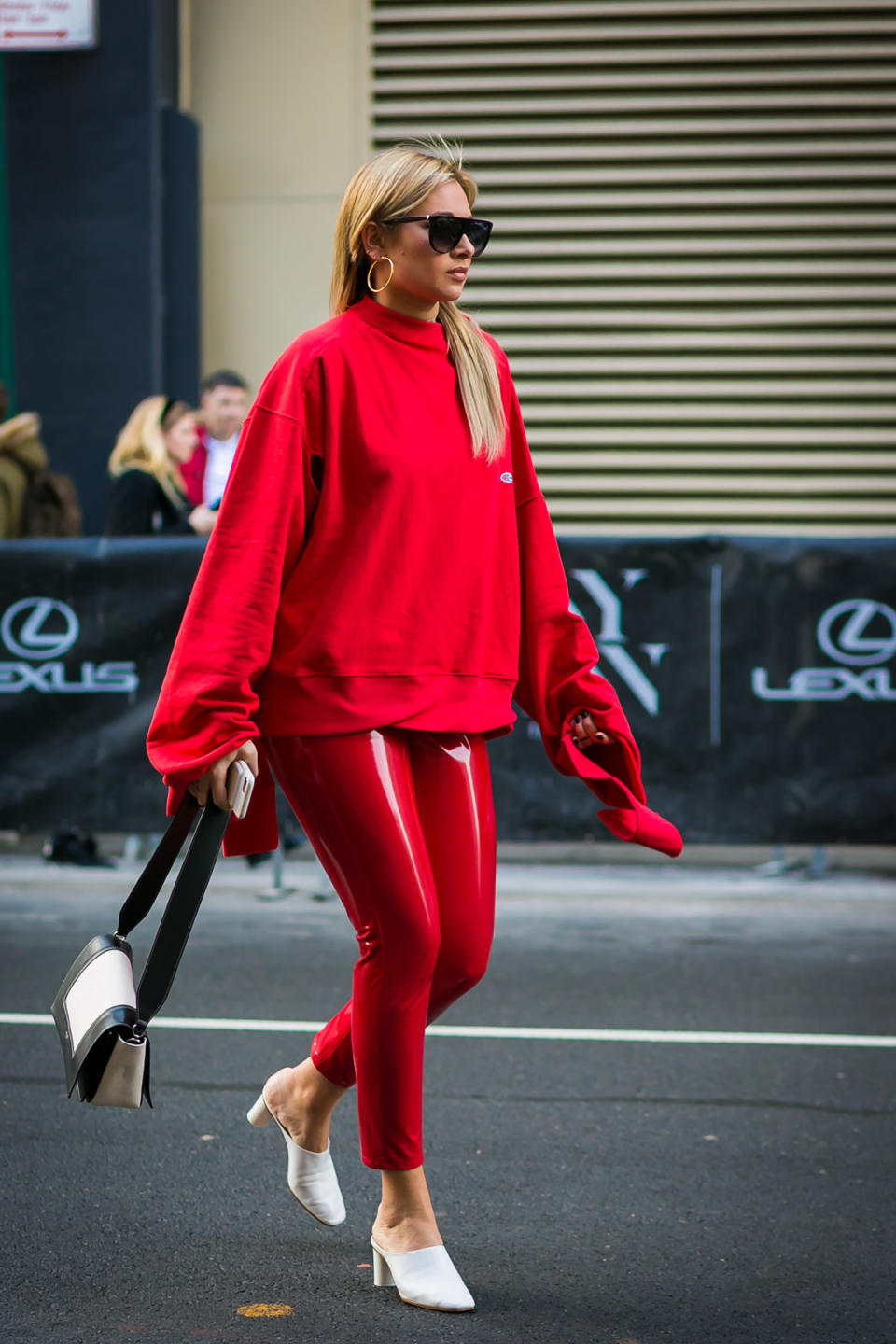 We Wore What blogger Danielle Bernstein wears so much red at New York Fashion Week.