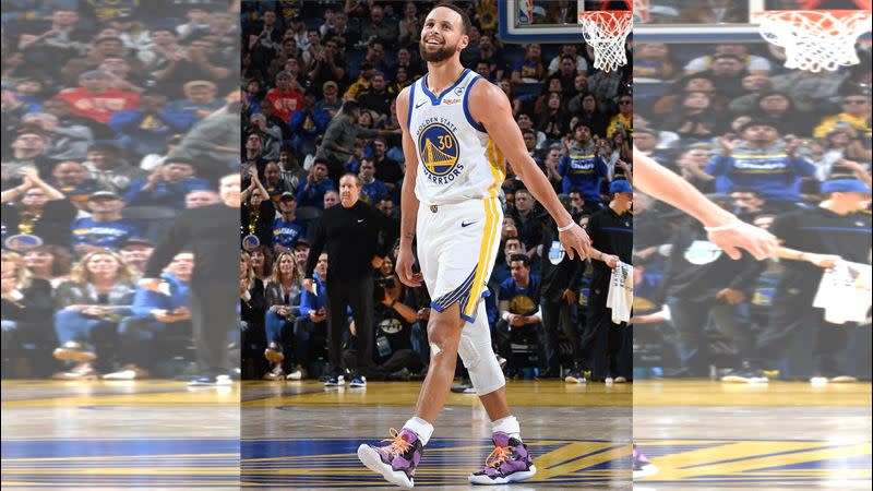 柯瑞（Stephen Curry）飆進8顆三分球，帶領勇士拿下勝利。（圖／翻攝自勇士隊X）