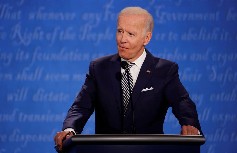 U.S. President Donald Trump and Democratic presidential nominee Joe Biden participate in their first 2020 presidential campaign debate in Cleveland