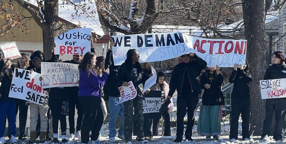 Shawnee Mission East High School students walked out of class on Monday to push for systemic change, saying their school does not handle incidents of racism seriously enough.