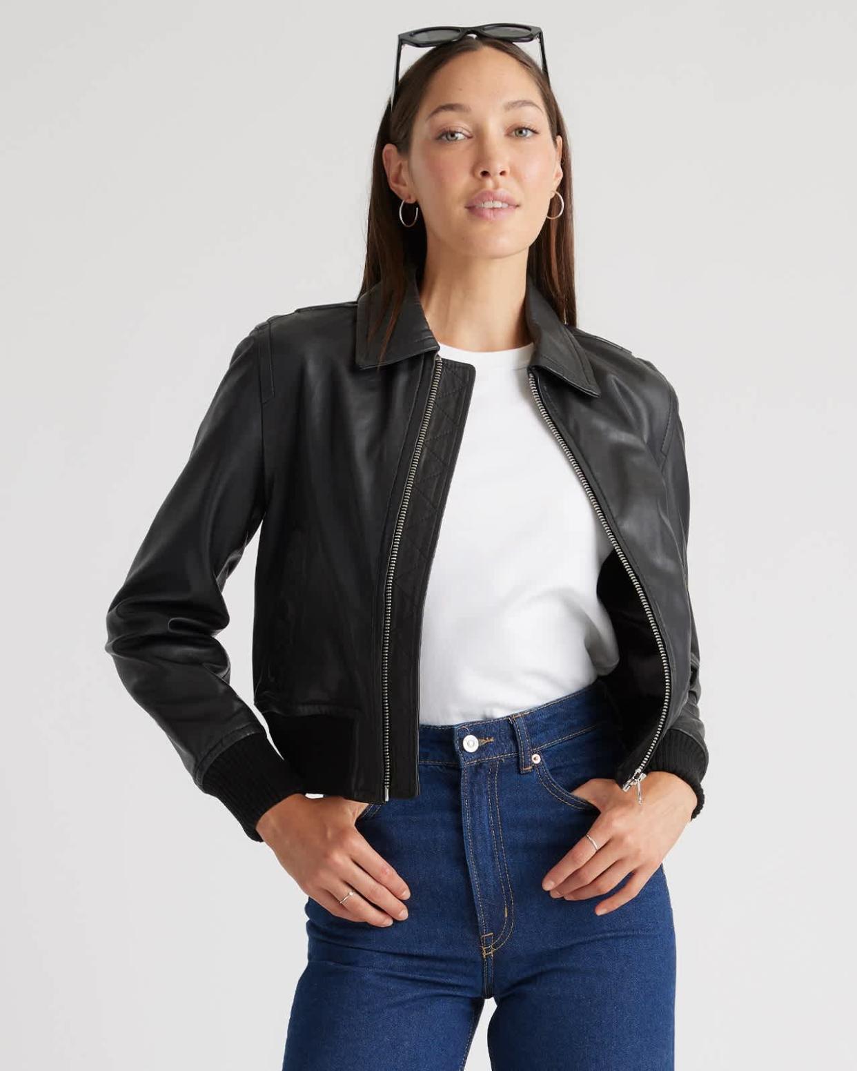 <p><a href="https://go.redirectingat.com?id=74968X1596630&url=https%3A%2F%2Fwww.quince.com%2Fwomen%2F100-leather-bomber-jacket&sref=https%3A%2F%2Fwww.cosmopolitan.com%2Fstyle-beauty%2Ffashion%2Fg46651630%2Fquince-review%2F" rel="nofollow noopener" target="_blank" data-ylk="slk:Shop Now;elm:context_link;itc:0;sec:content-canvas" class="link rapid-noclick-resp">Shop Now</a></p><p>100% Washed Leather Bomber Jacket</p><p>quince.com</p><p>$179.90</p>