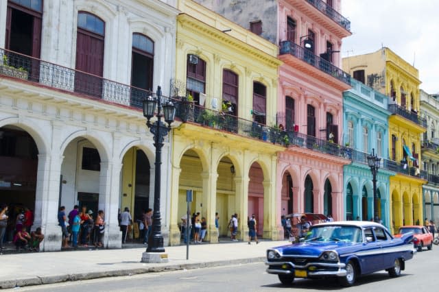 Pastel colored buildings near city center, Havana, Cuba