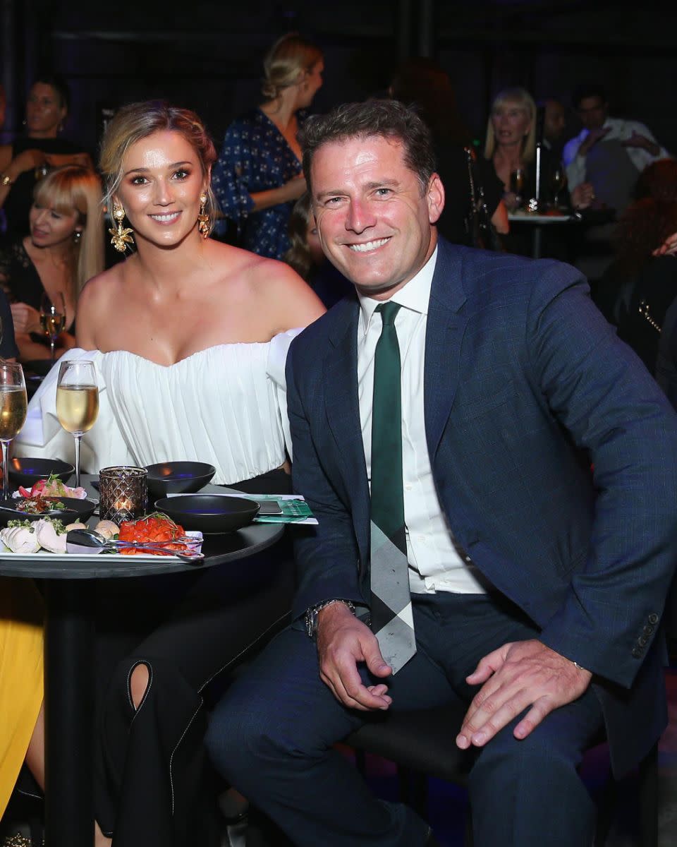 Jasmine and Karl sat front row at the David Jones fashion show. Source: Getty