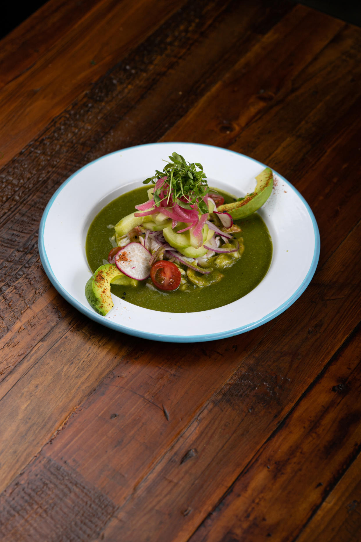 Aguachile served with verde (green) sauce at Yellow Rosa. (Photo: Yellow Rosa)