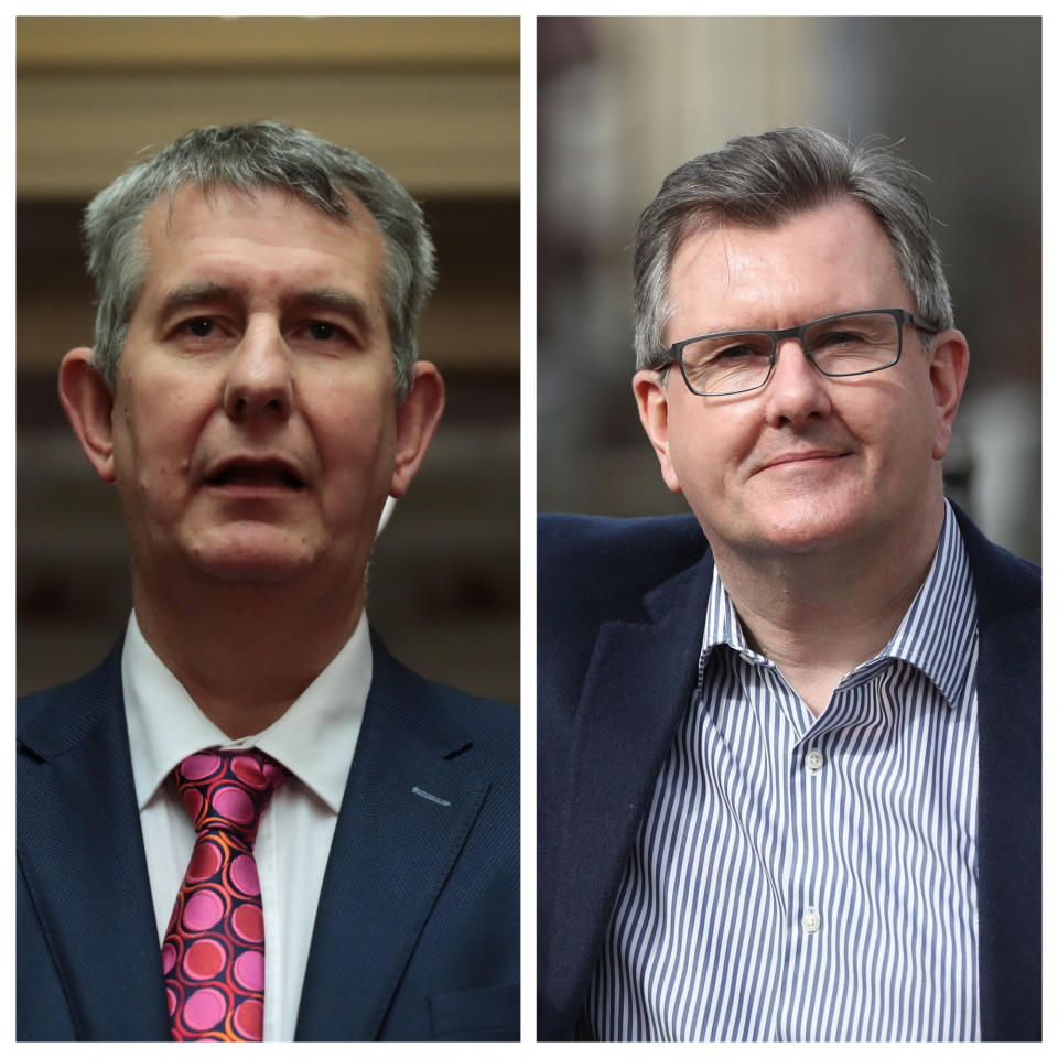 Edwin Poots (left) and Sir Jeffrey Donaldson are in the race to be the next DUP leader (PA)