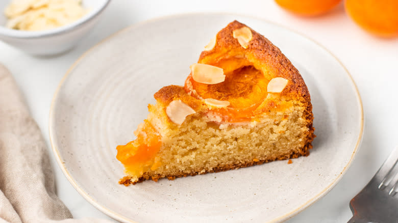 slice of apricot almond cake